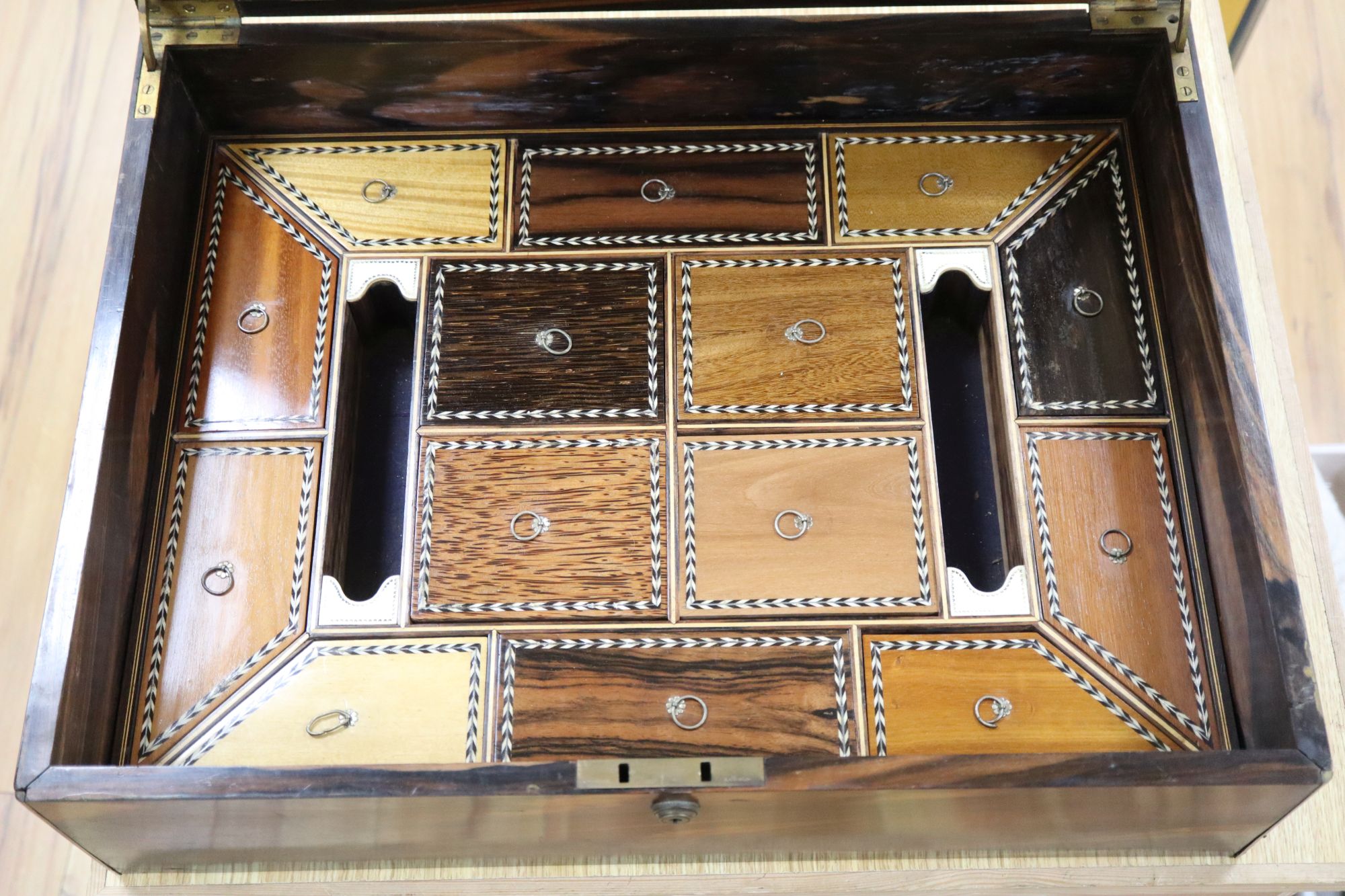 An Anglo-Indian brass-bound coromandel dressing case, 19th century